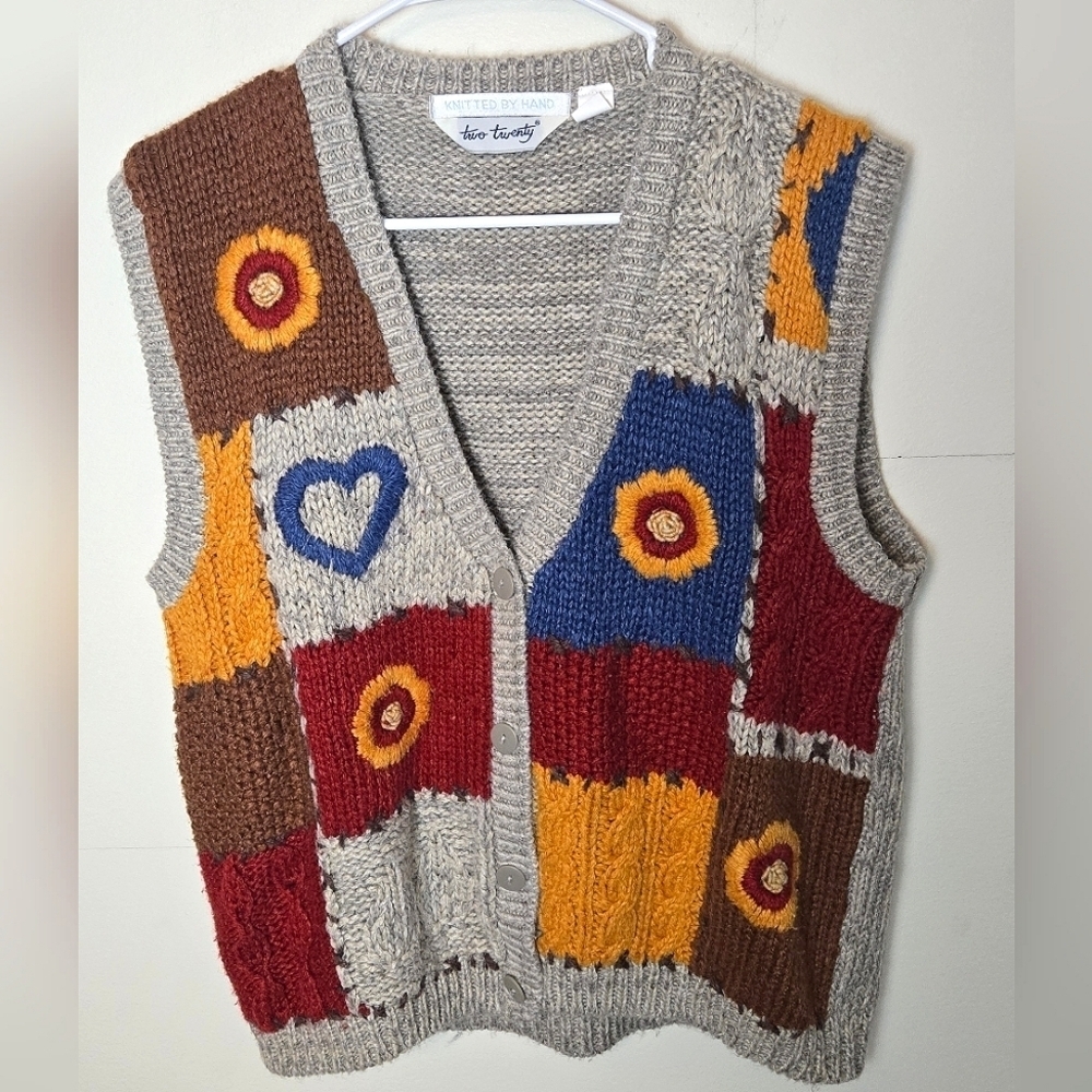 Vintage 90's Two Twenty Ramie Blend Crochet Knit Cottagecore Sweater Vest, Large
